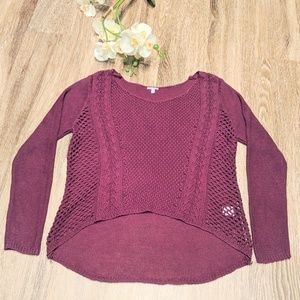 Burgundy Sheer Long Sleeve Sweater-S